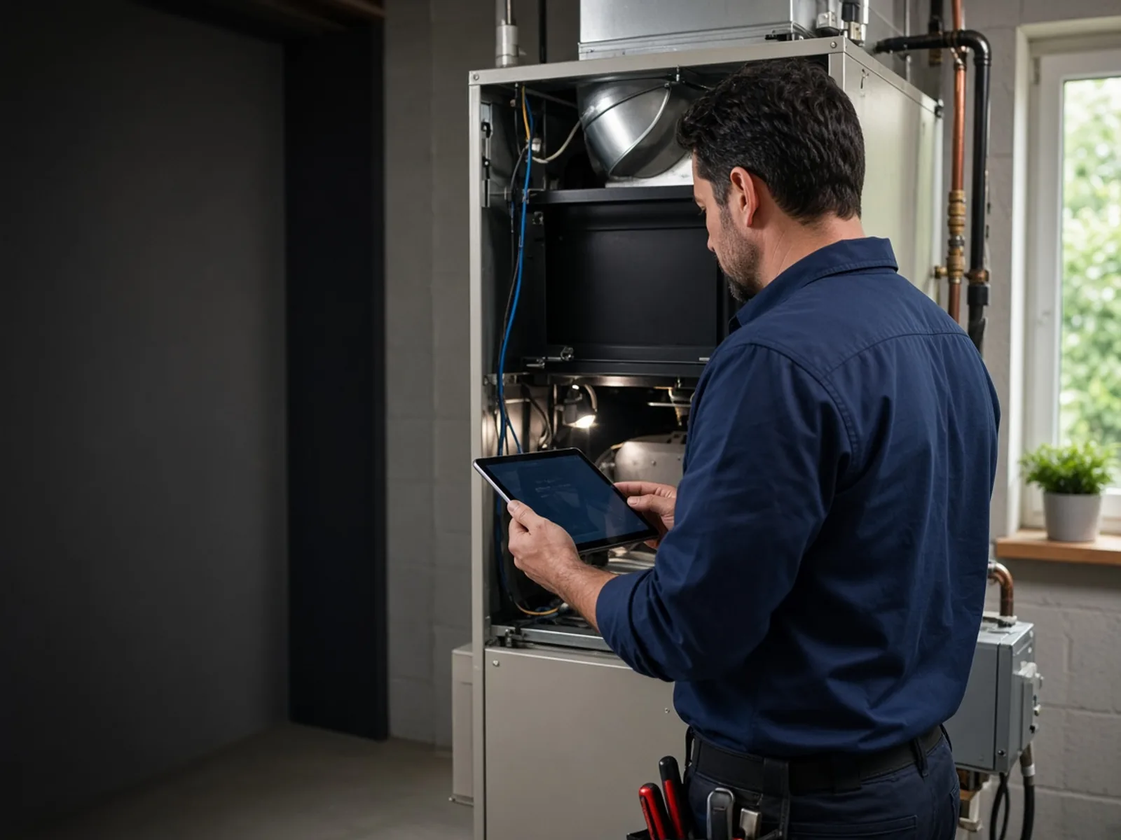 HVAC technician servicing residential equipment